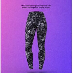 Womens Black & White Floral Butterfly Super Soft Fashion Leggings Size Medium